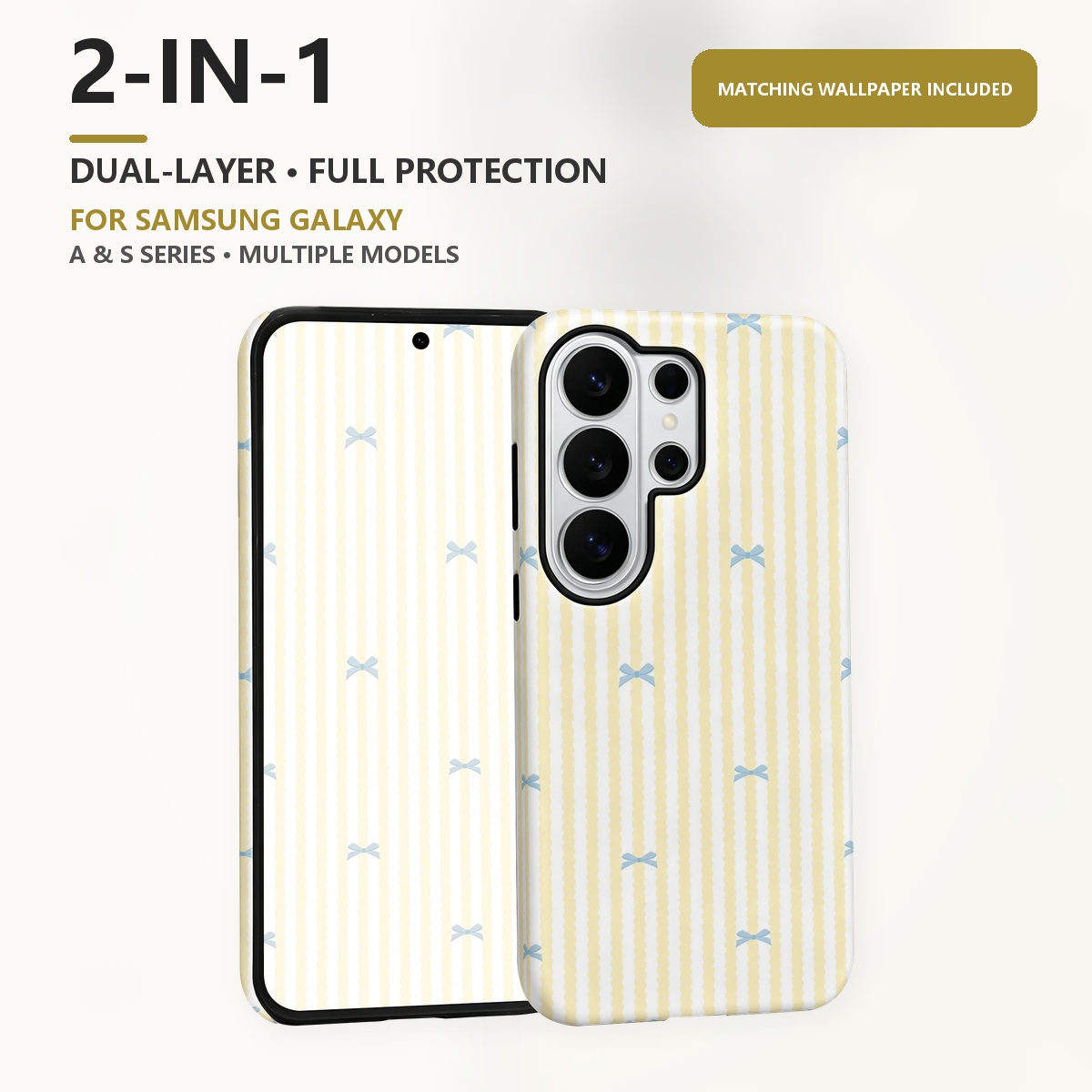 Samsung Galaxy S24 - nœud bleu rayures jaunes 2-in-1 Double
